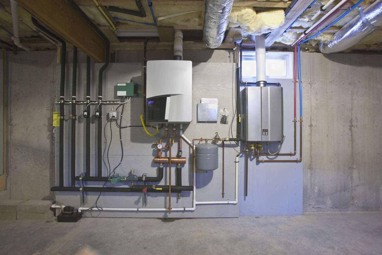 Tankless Hot Water System in the Basement of a Green Technology Home